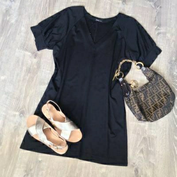 LAST 1❗VERY J Nordstrom Chic Oversized Black Shirt Dress - Picture 7 of 13
